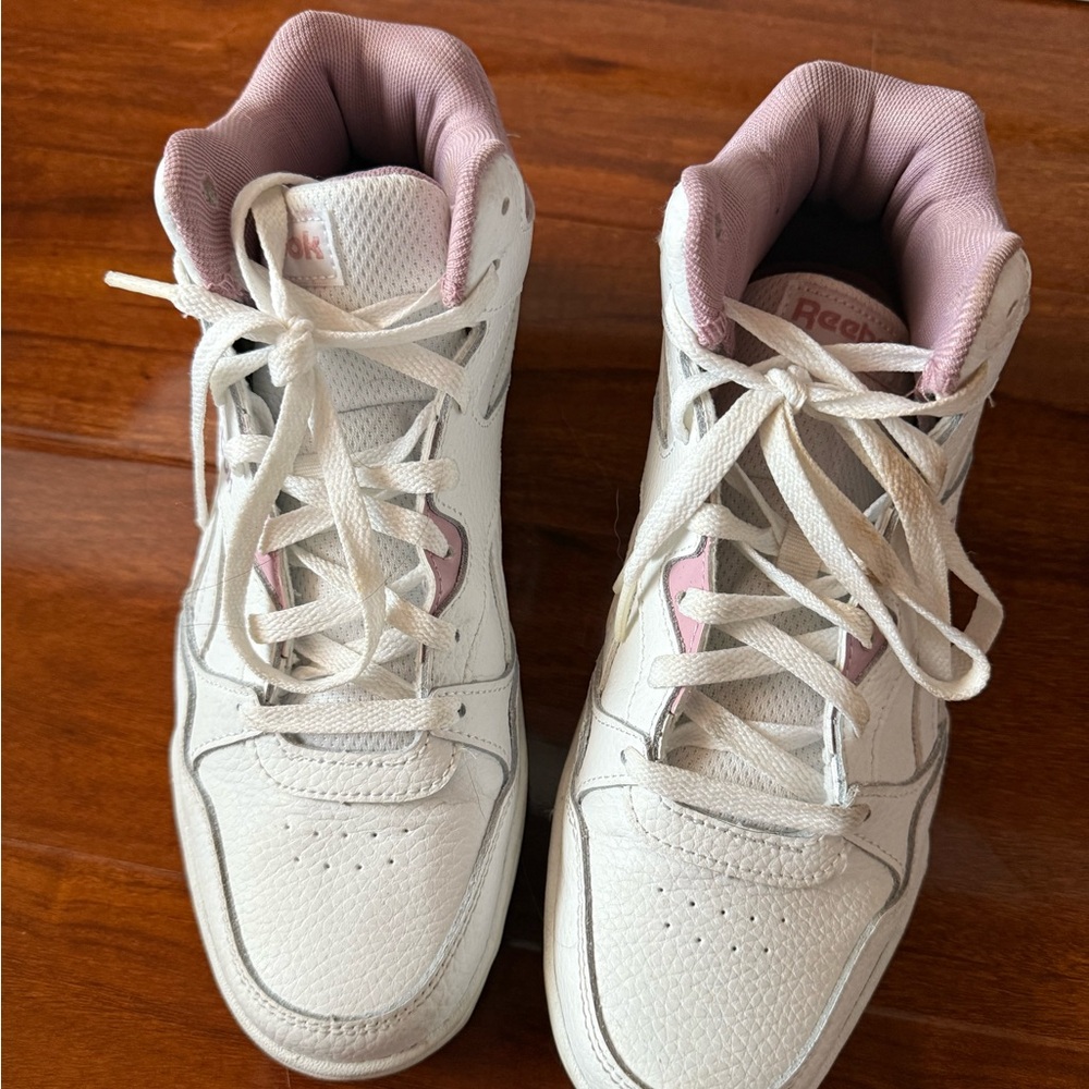 Reebok White and Pink High-Top Sneakers